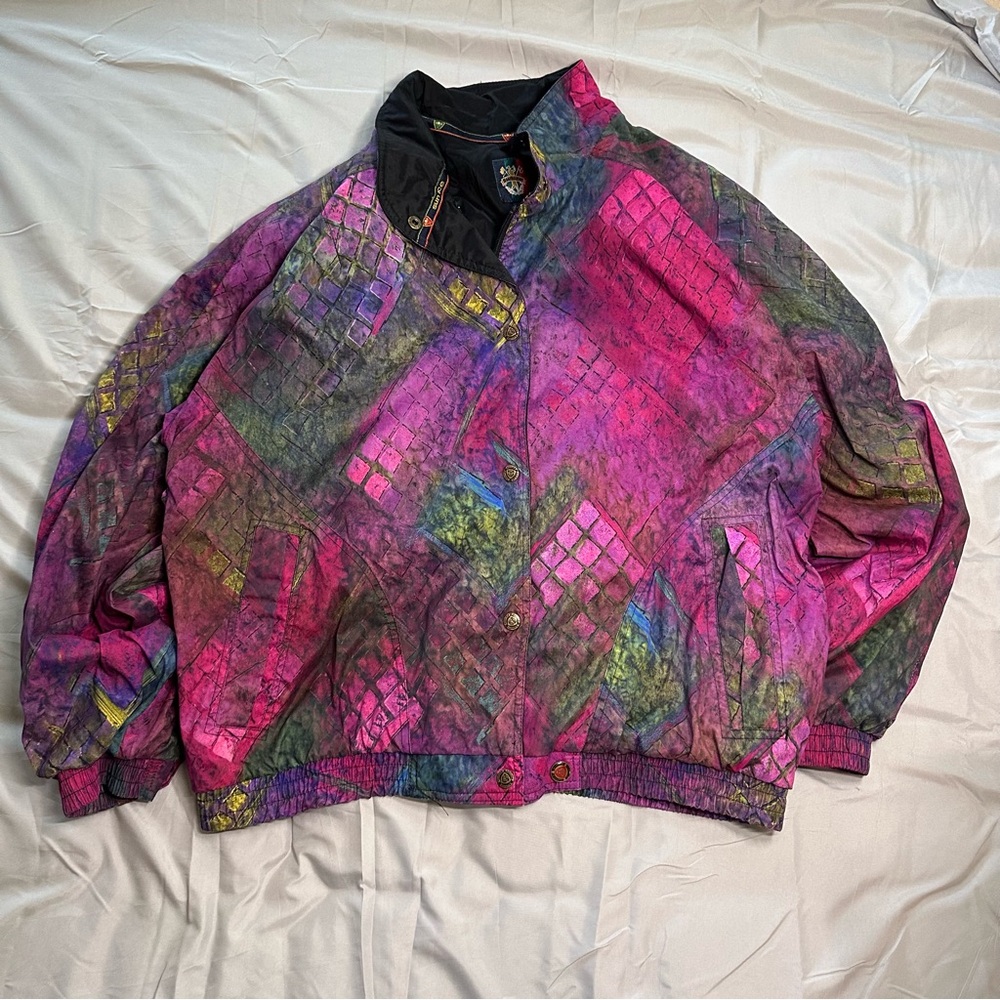 Sunice Vintage Pink and Purple Bomber Jacket Lightweight Artistic Design